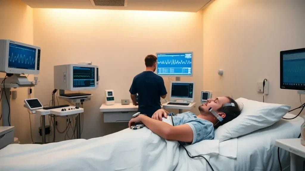 sleep lab room equipped with various monitoring devices