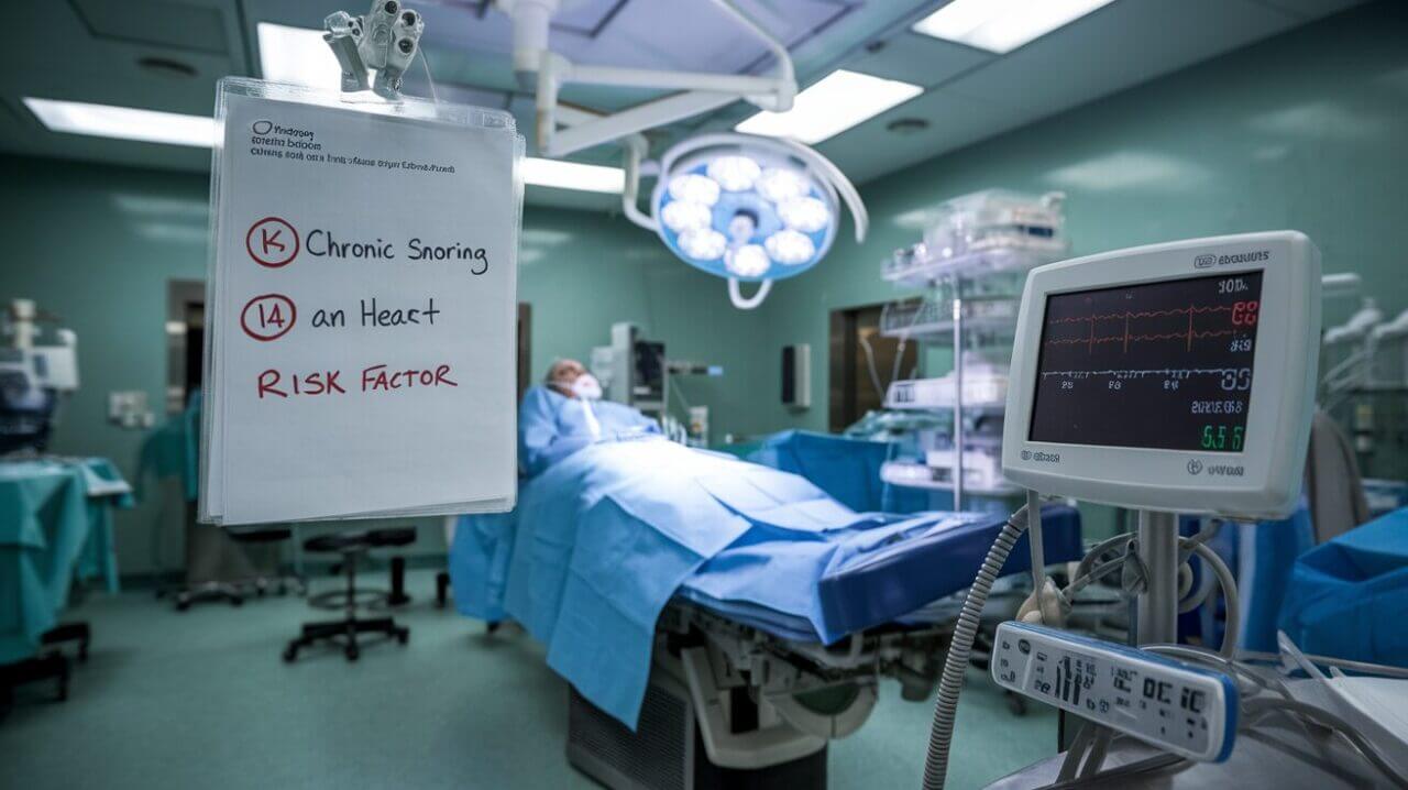 Surgical room with a note about chronic snoring being a risk factor.