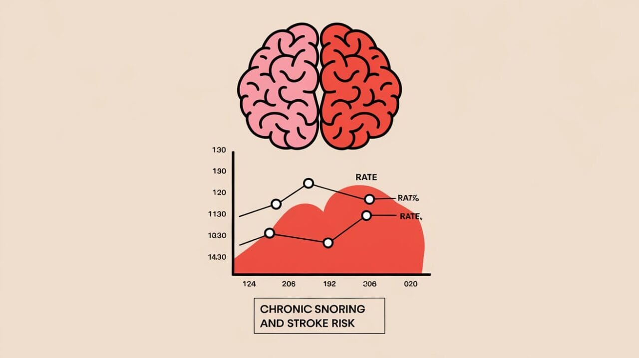 Illustration depicting the connection between chronic snoring and stroke risk with a brain image and a graph.