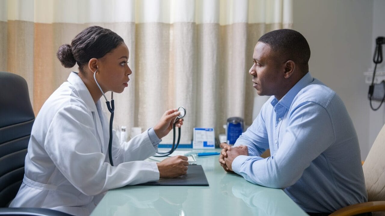 A doctor consulting with a patient about health concerns.