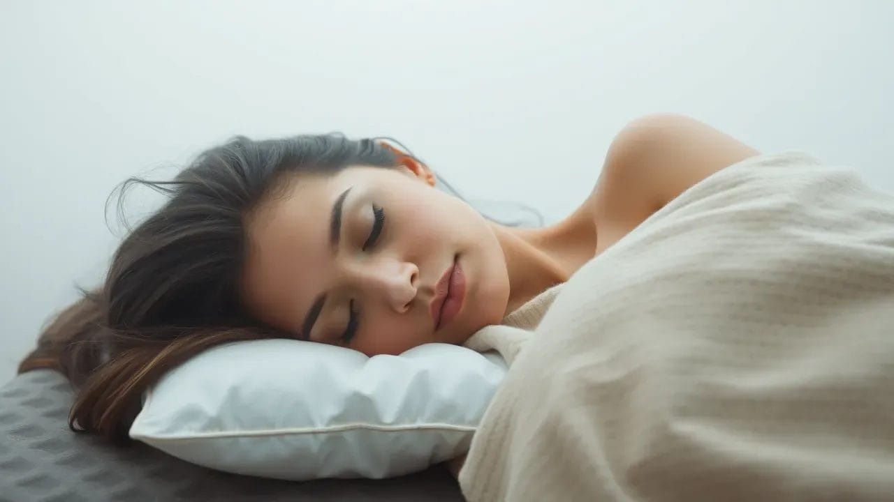 woman with fair skin sleeping peacefully, pillow elevating head