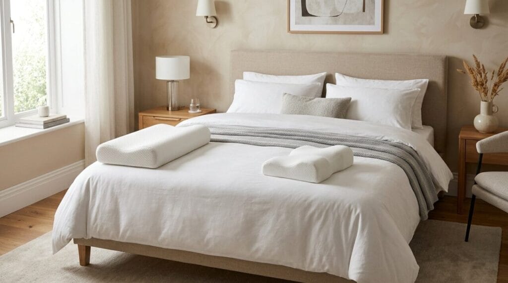 pillows on a bed